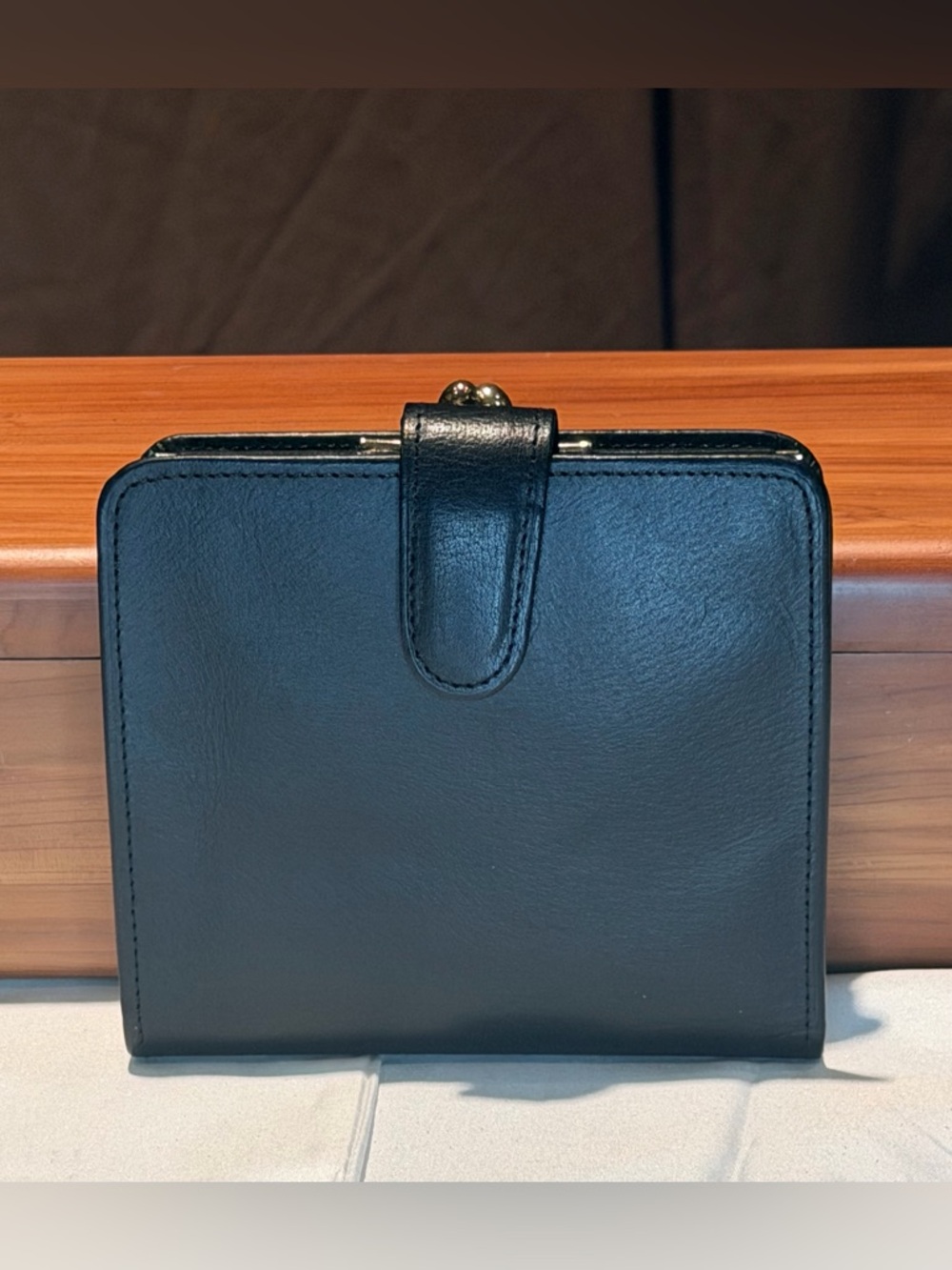 Vintage Coach Kisslock Continental Bifold Wallet Black Glovetanned Leather #4886